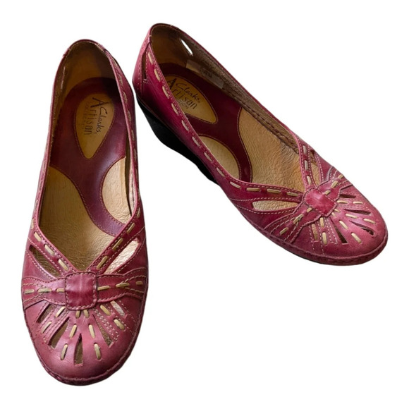 Clarks Artisan Collection Leather Red Cutout Slides Sandals 6.5M - Picture 1 of 9